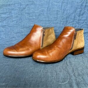Naot Helm Brown Suede & Cognac Leather Ankle Boots Booties Size 38 / 7.5 Women's